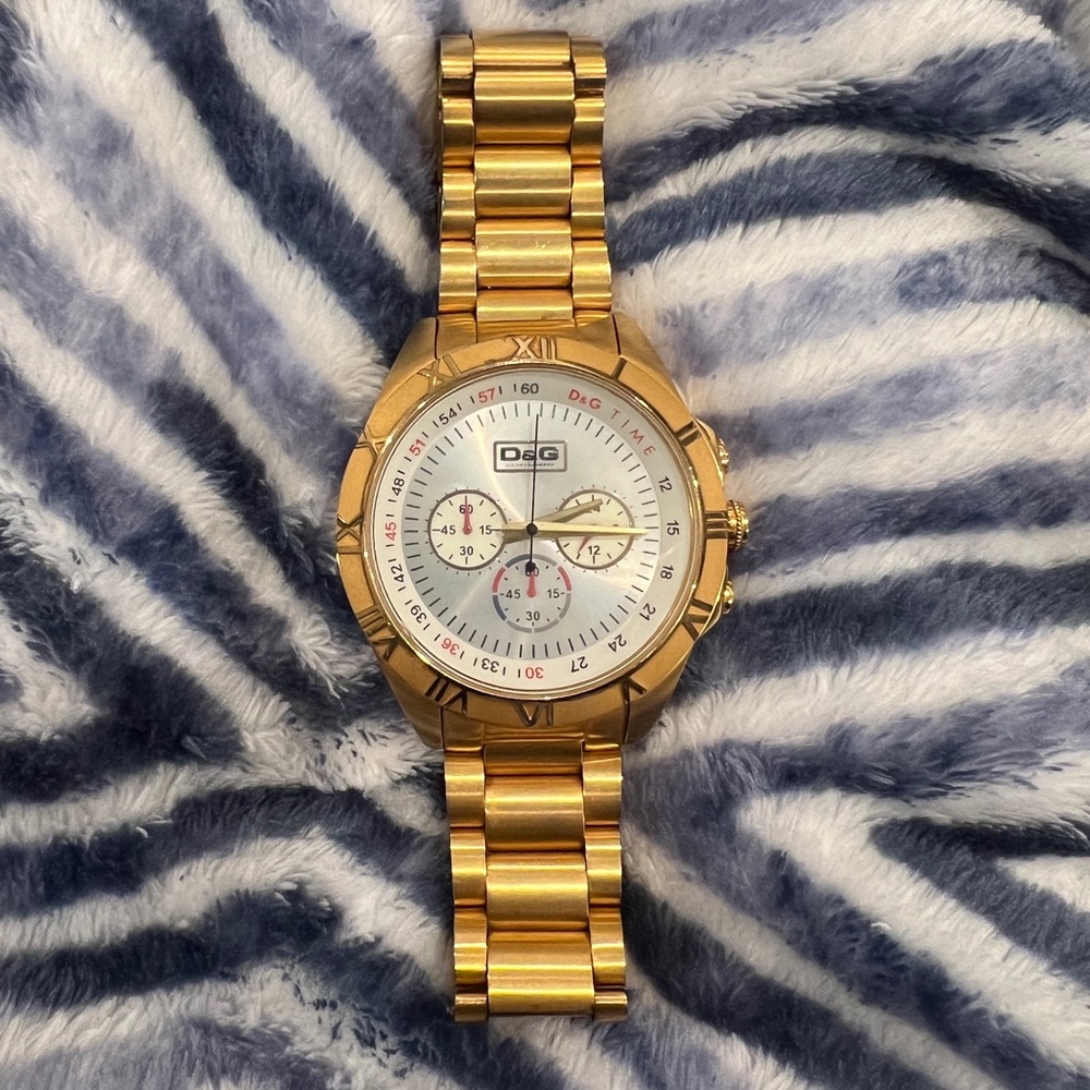 D&G Men's Chronograph DW0432 Silver Dial Yellow Gold Stainless Steel Watch